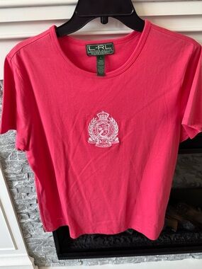 Top Tee Lauren Ralph Lauren Active Tee Sz L Pink Embroider Crown